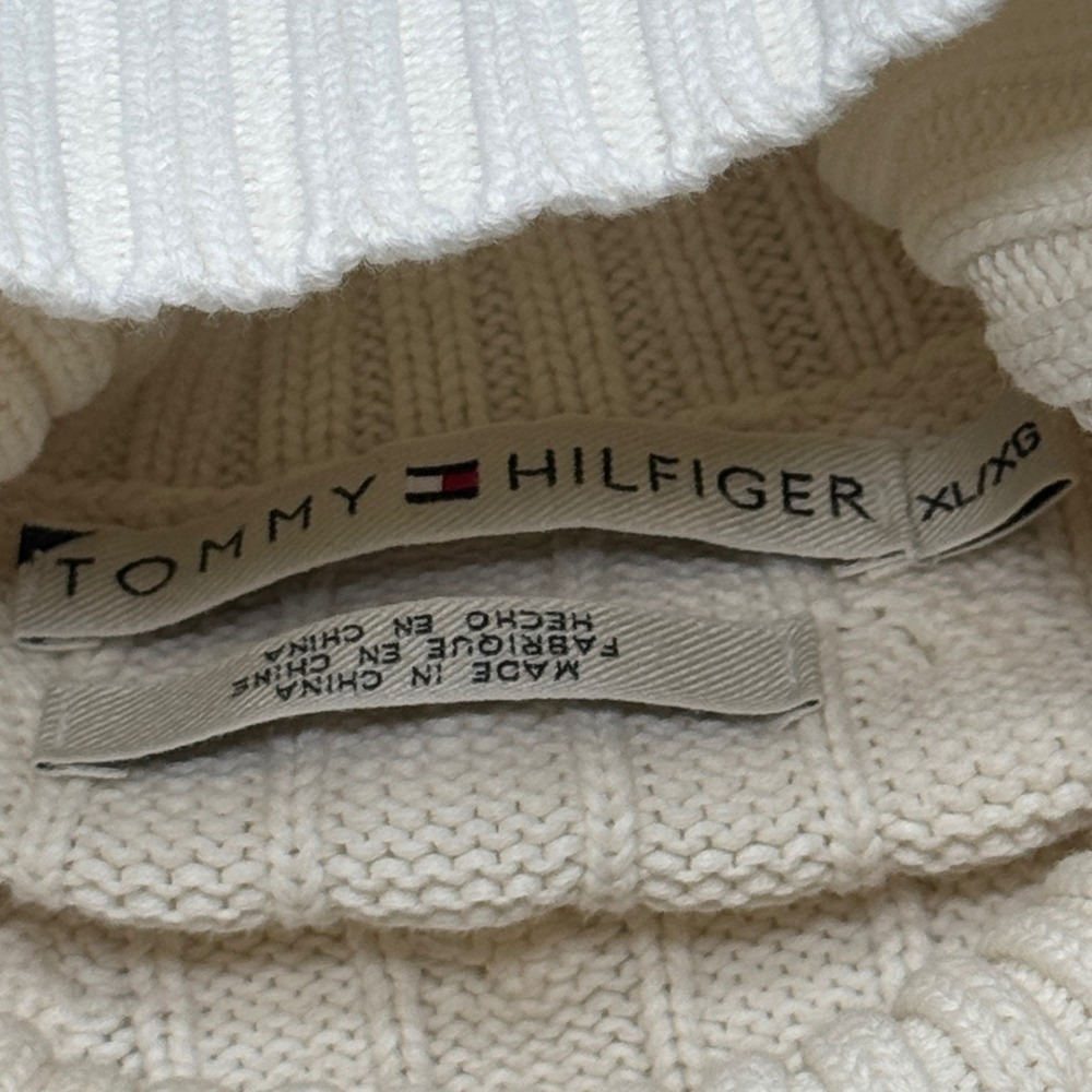Tommy Hilfiger Sweater Women's XL Cream Cable Knit Cotton Turtleneck Classic Fit - Picture 5 of 8